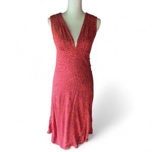 Free People Red Gauzy Leopard Print 90s grunge fairy sleeveless vneck midi dress